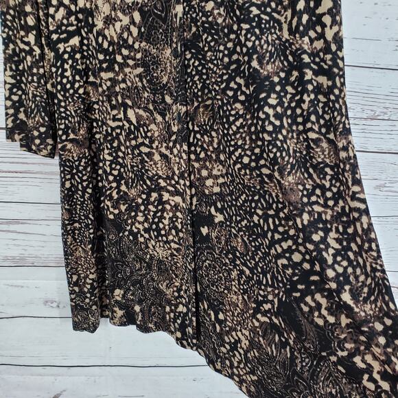 Chico's Travelers Brown Paisley Slinky Button Front Long Sleeve Dress Size 3 - Picture 5 of 13